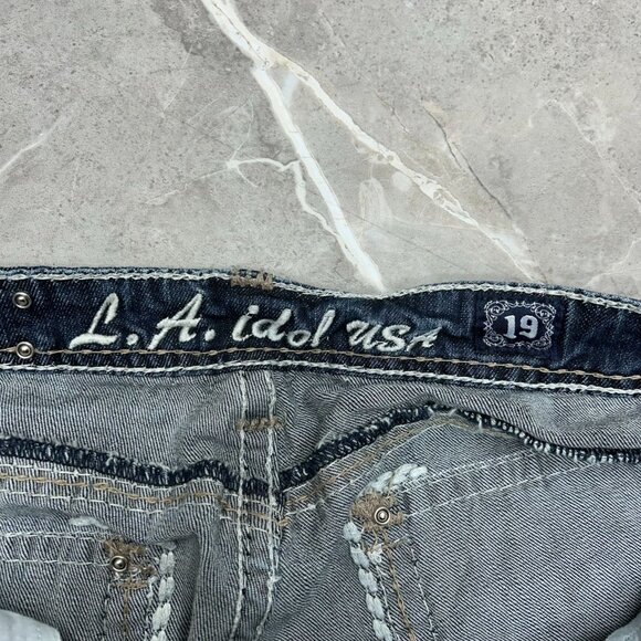 LA Idol Jeans Womens 19 Embellished Embroidered Dark Wash Bedazzled 41x34 - Picture 9 of 12